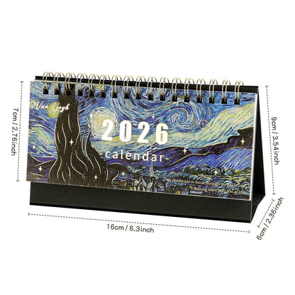 1Pc 2026 Desk Calendar Vintage Painting Calendar With Memo Notes Monthly Calendar For Home Office School Planning Organizing - Urbizia