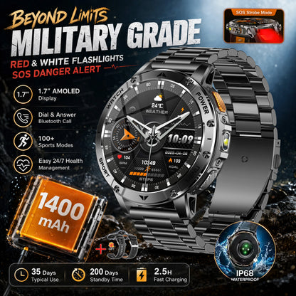 2026 New Military Outdoor Smart Watch Men 10ATM Waterproof Diving Heart Rate Monitor LED Flashlight Bluetooth Call Fitness Watch