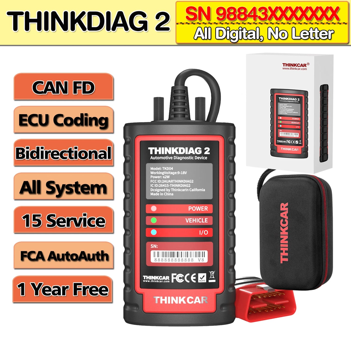 ThinkDiag 2 ALL software 1 Year Free Update Auto Diagnostic tool support CAN FD ECU Coding Active Test 16 reset OBD2 Scanner