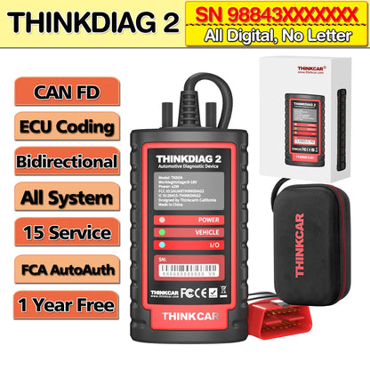 ThinkDiag 2 ALL software 1 Year Free Update Auto Diagnostic tool support CAN FD ECU Coding Active Test 16 reset OBD2 Scanner