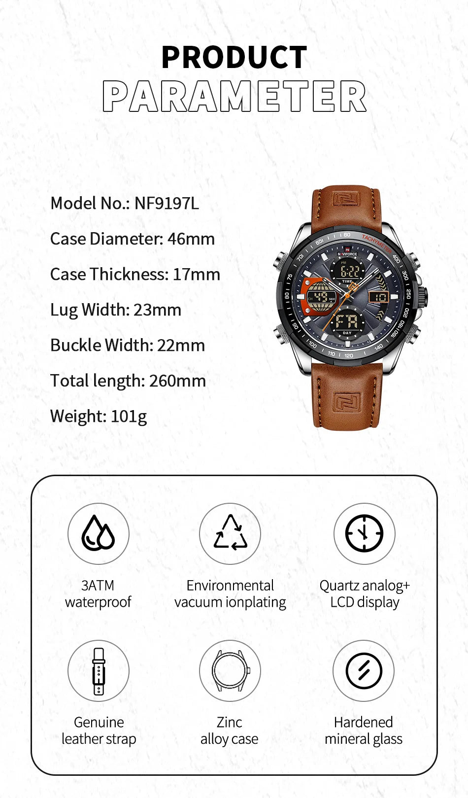 2022 NAVIFORCE Sport Watches for Men Strong Luminous Dual Display Waterproof Quartz Genuine Leather Wristwatch Relogio Masculino