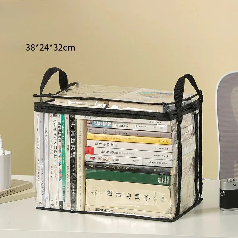 Foldable book box student dormitory classroom book organizer transparent waterproof household book organizing storage box - Urbizia