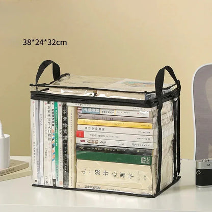 Foldable book box student dormitory classroom book organizer transparent waterproof household book organizing storage box - Urbizia