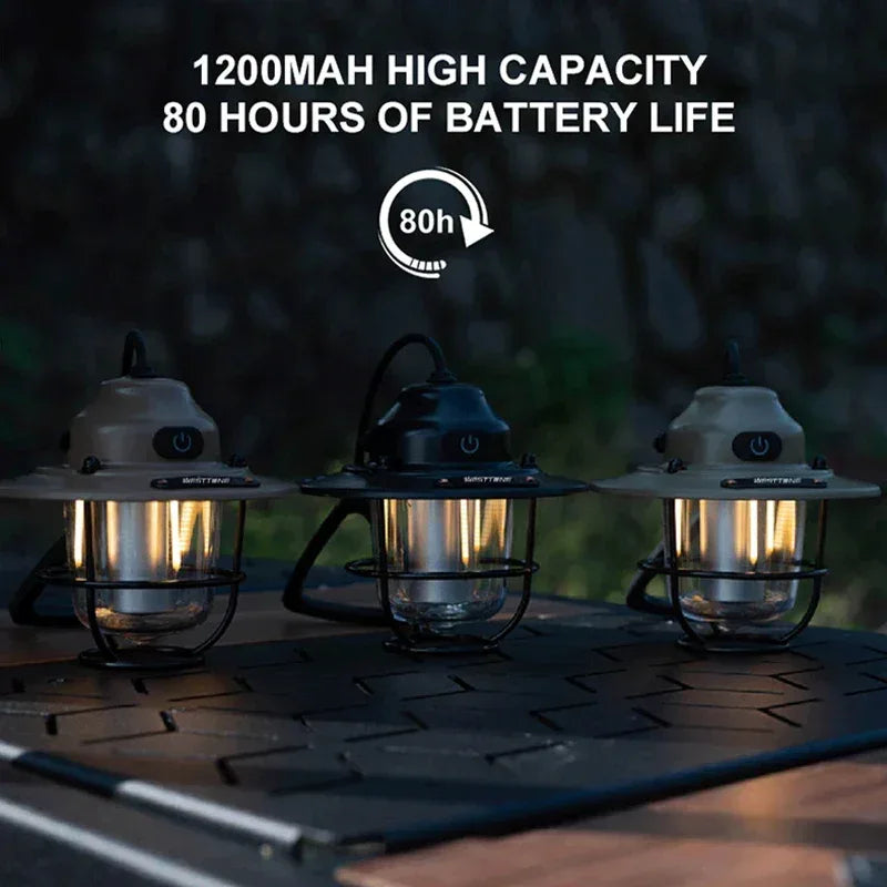 Portable Camping Lanterns Retro Hanging Tent Lamp Waterproof Dimmable Camping Light 1200mAh for Hiking Fishing Emergency Lantern - Urbizia