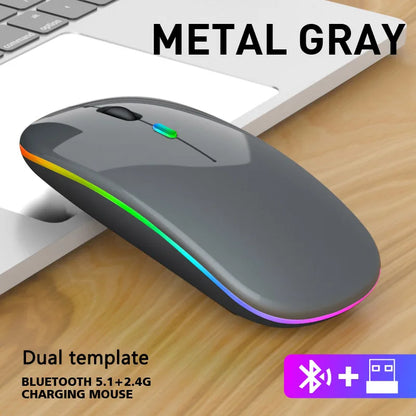 Wireless Mouse 2.4GHz Bluetooth Rechargeable Mouse Quiet Ergonomic Gaming Mouse With USB Backlight 1600DPI Mouse For PC Laptops