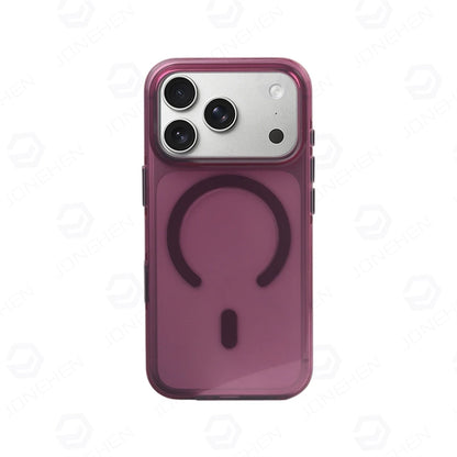Plum Color Crystal Transparent Magnetic Case For iPhone 16 17 18 Pro Max Shockproof Smooth Clear Camera Button Cover For Magsafe