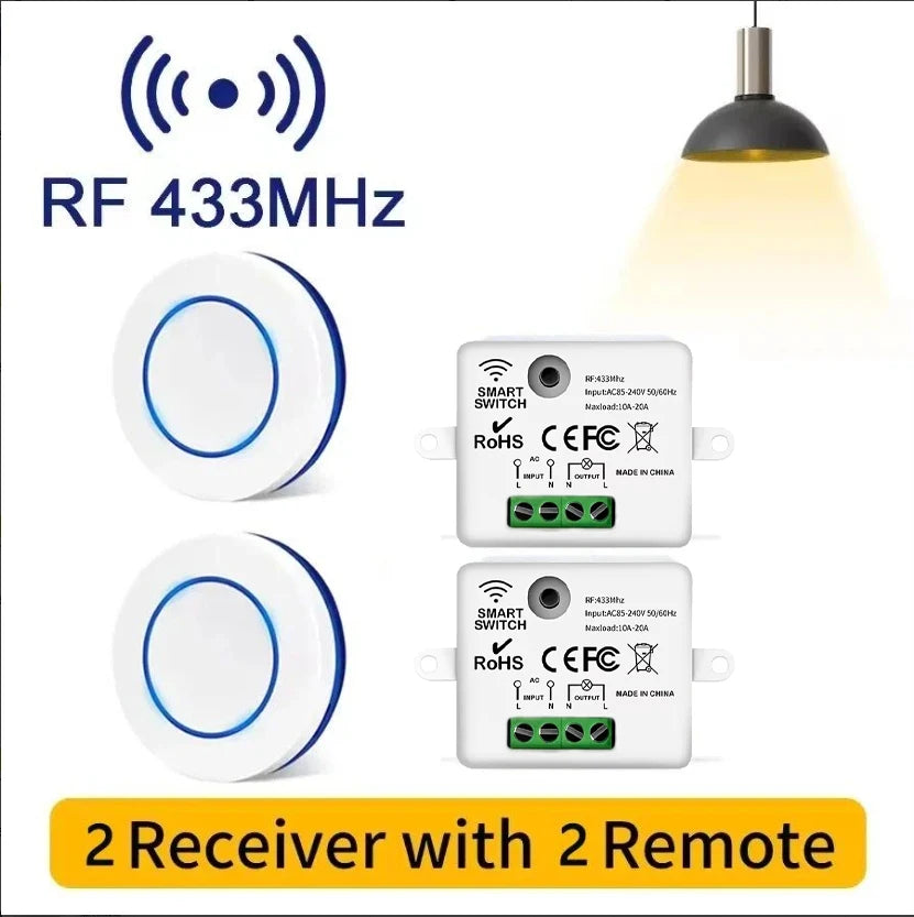 RF 433MHz Wireless  10A Relay Receiver Remote Control Light Switch 220V 110V Mini Round Button Wall Panel Switch For LED Lamp