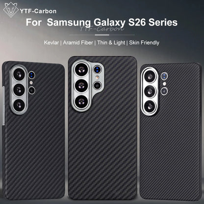 YTF For Samsung Galaxy S26 Ultra Aramid Fiber phone case for magnetic S26 plus Thin Luxury S26 cover protective Kevlar case