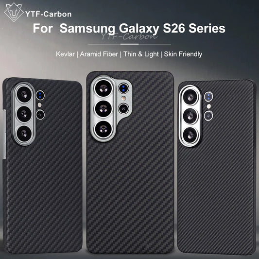 YTF For Samsung Galaxy S26 Ultra Aramid Fiber phone case for magnetic S26 plus Thin Luxury S26 cover protective Kevlar case