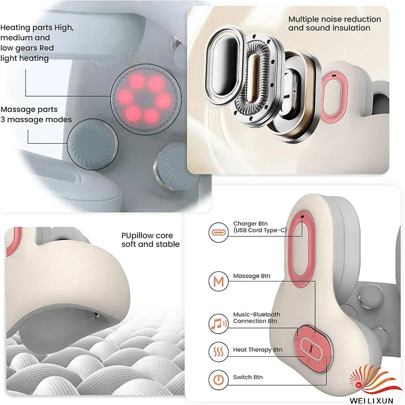 3in1 Neck Pillow for Travel, Bluetooth Noise-Canceling Headset with Neck Massager and Heat, U-Shape Memory Foam Airplane Pillows