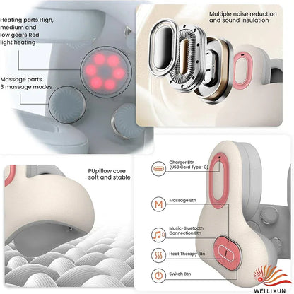 3in1 Neck Pillow for Travel, Bluetooth Noise-Canceling Headset with Neck Massager and Heat, U-Shape Memory Foam Airplane Pillows