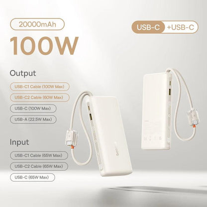Baseus 145W Power Bank 25000mAh Fast Charging Built-In Type-C Cable Portable Battery Charger for iPhone Samsung MacBook Tablet