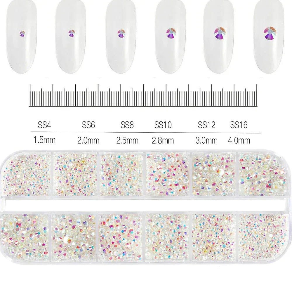 100/50cm Long Luxury Crystal Chain Nail Charms 1.5/2mm Shinying Clear/AB Diamond Nail Art Metal Steel French Manicure Crystal