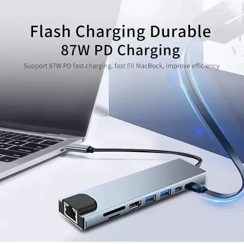 8-in-1 USB C Hub 4K HDMI Adapter with RJ45 & Card Reader