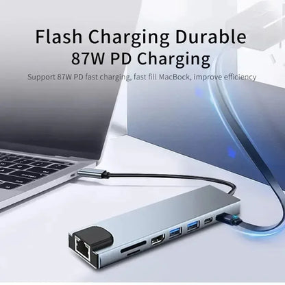 8-in-1 USB C Hub 4K HDMI Adapter with RJ45 & Card Reader