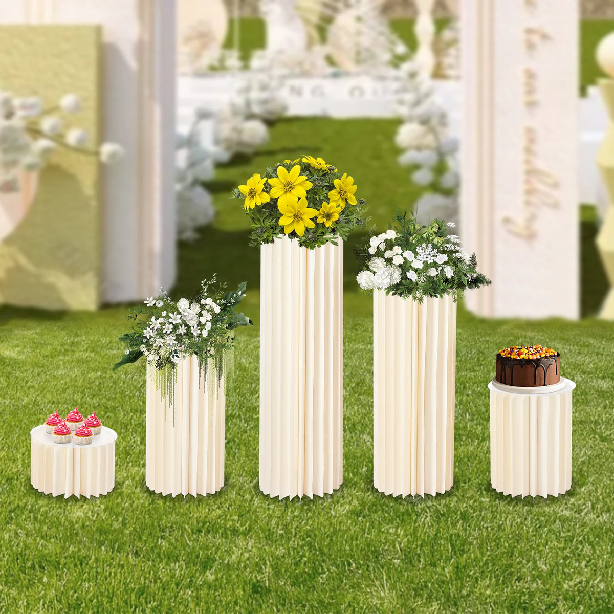 5PCS Wedding Party Flower Stand Cylinder Foldable Cardboard Centerpiece Dessert Table Columns Display Stand 20cm-100cm