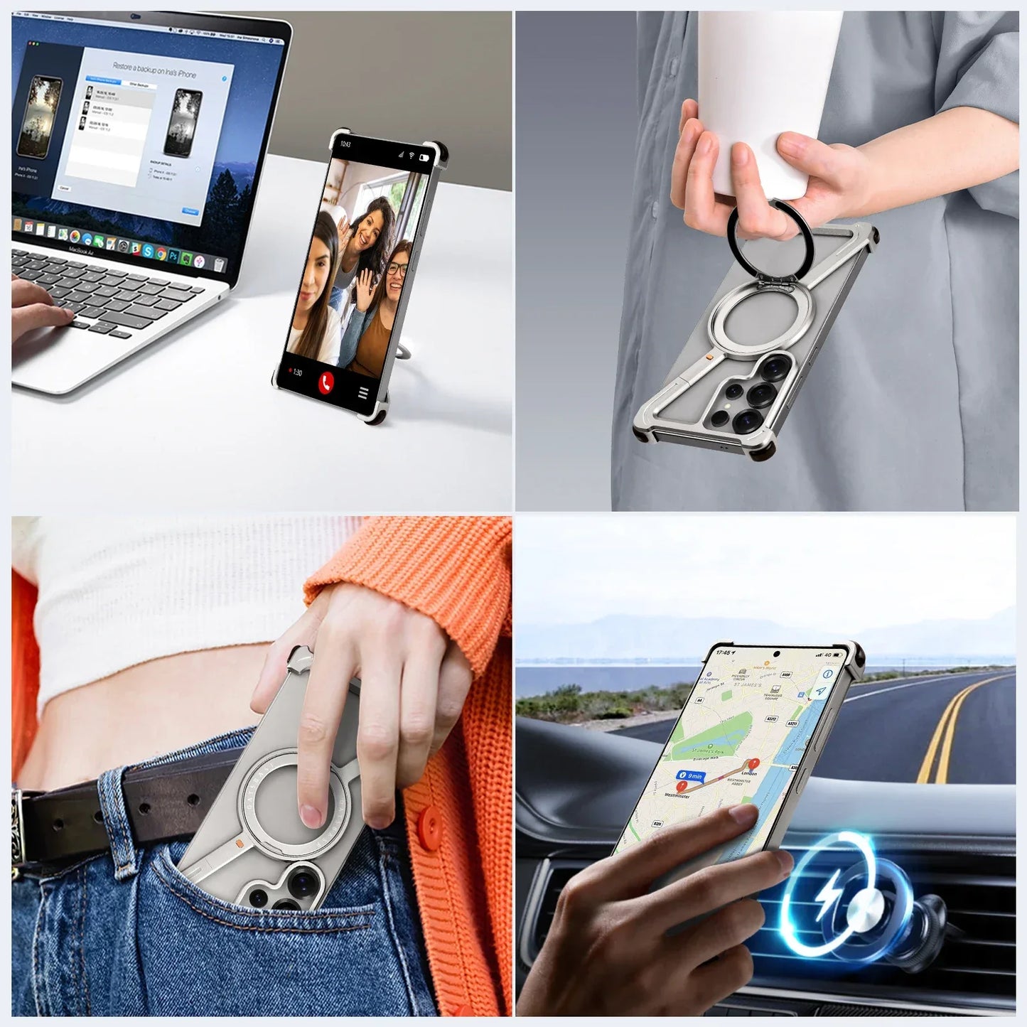 Eary Phone Case for Samsung Galaxy S25 S24 Ultra for Magsafe Magnetic Ring Stand 360°Rotating Frameless Metal Shockproof Cover