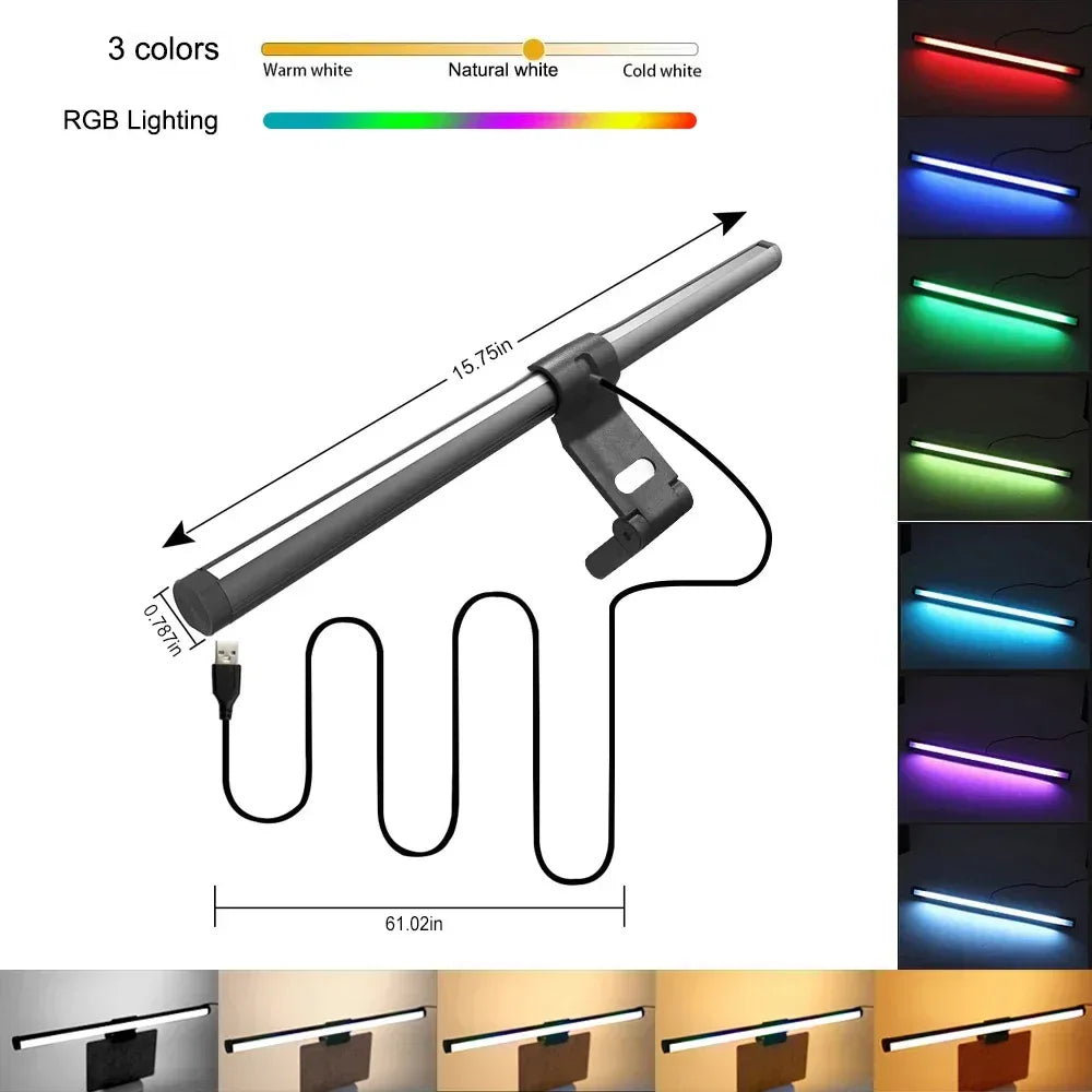 Computer Monitor Screen Light Bar LED Desk Lamp Monitor Light Bar Eye-Care Stepless Table Lamp Dimming Lighting for Work Gaming - Urbizia