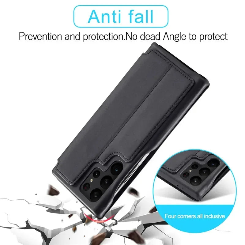 Flip Leather Phone Case For Samsung Galaxy S26 S25 S24 S23 Ultra S22 Plus S21 FE S20 Card Slot Stand Wallet Protect Cover