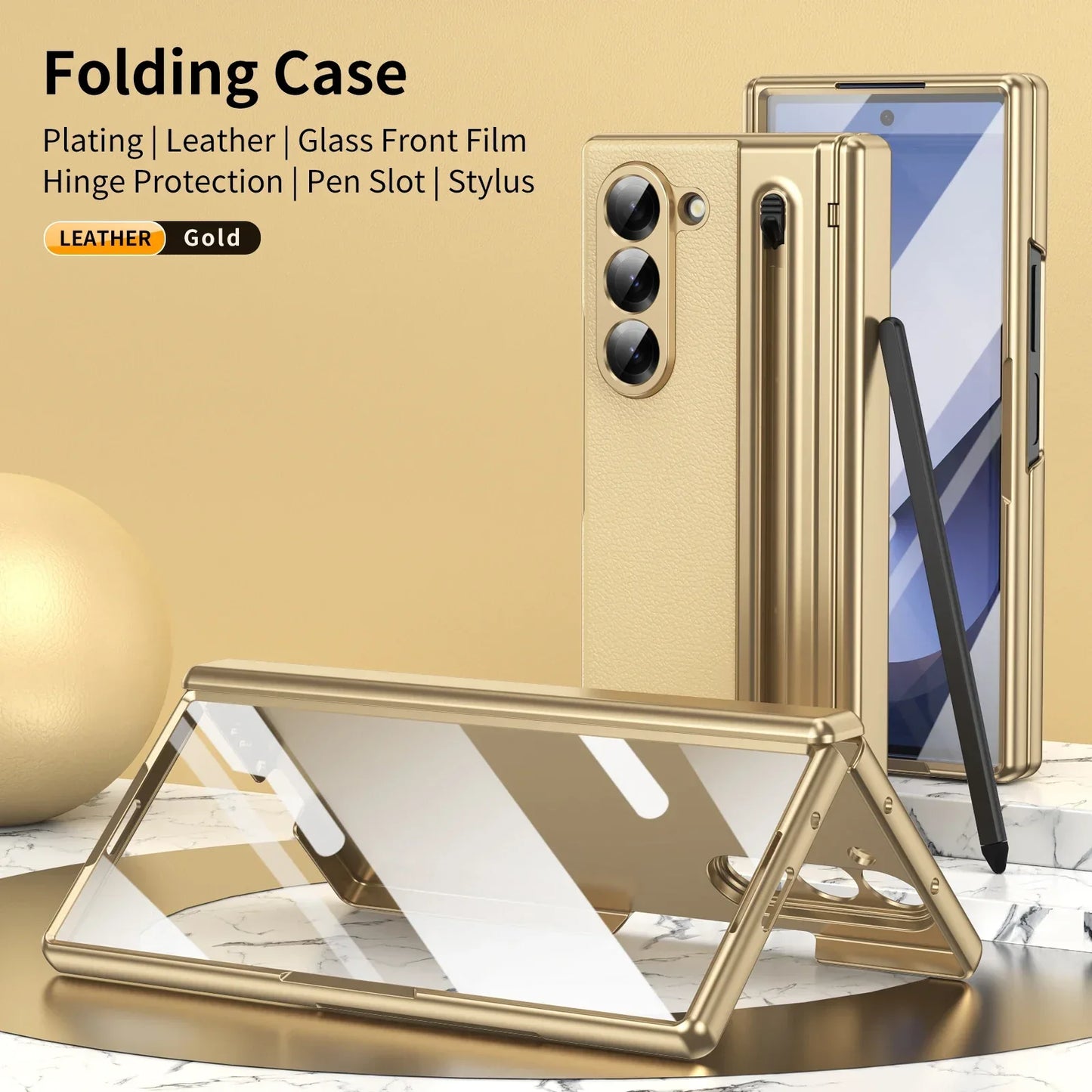 VIETAO Pink Leather Mobile Phone Cases For Samsung Galaxy Z Fold 7 Case With Pen, Full Protection Z Fold 6 Cover With Glass Film