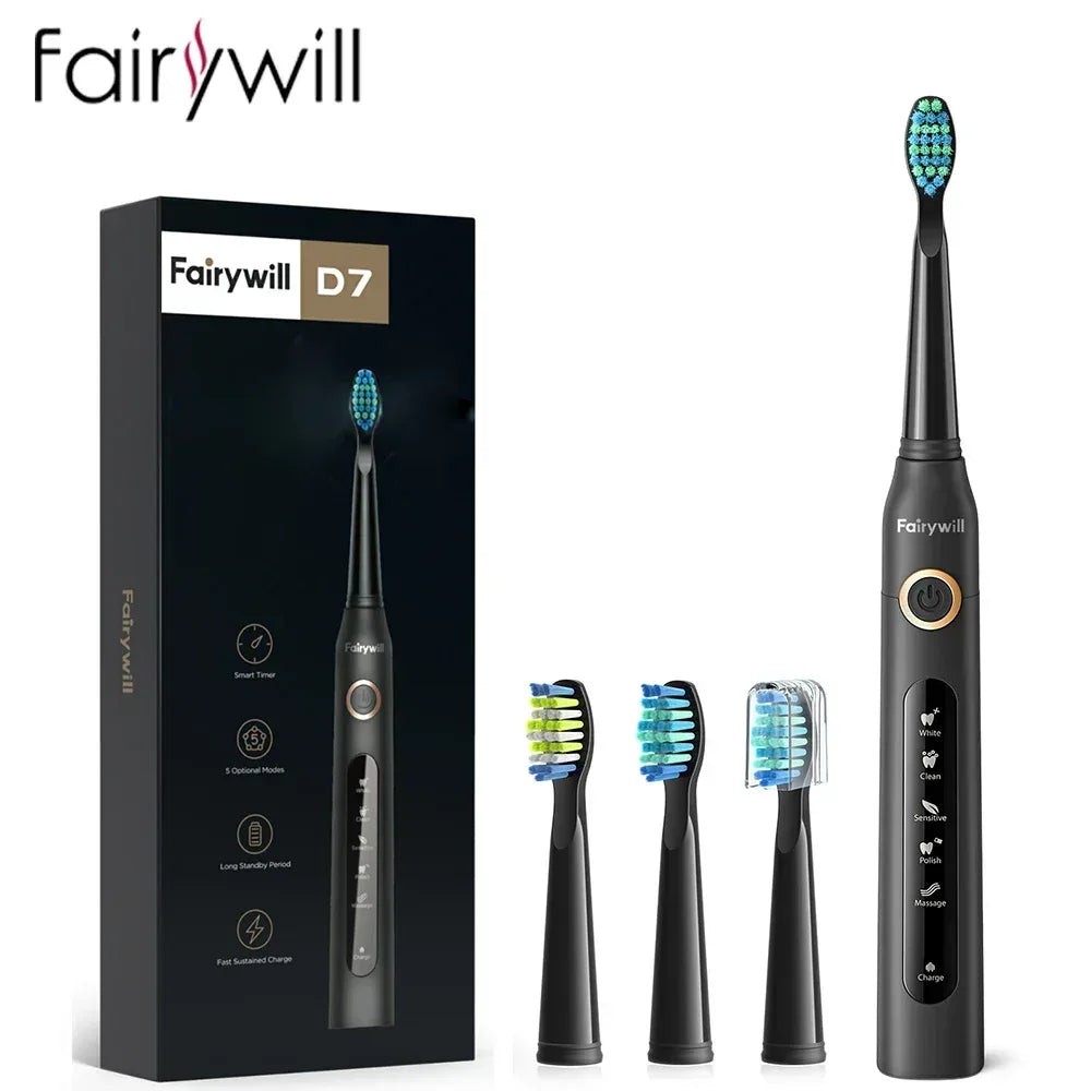 Fairywill Electric Sonic Toothbrush USB Charge FW-507 Rechargeable Waterproof Electronic Tooth Brushes Replacement Heads Adult - Urbizia