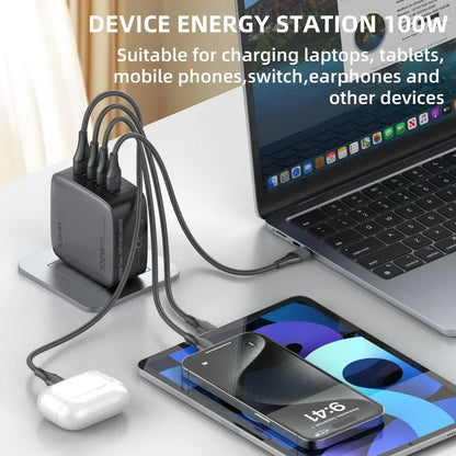LDNIO 100W Charger Gan Fast Charge Type C USB Charging Station Phone Tablet Laptop Macbook Portable Charger EU UK US Plug Adapte - Urbizia