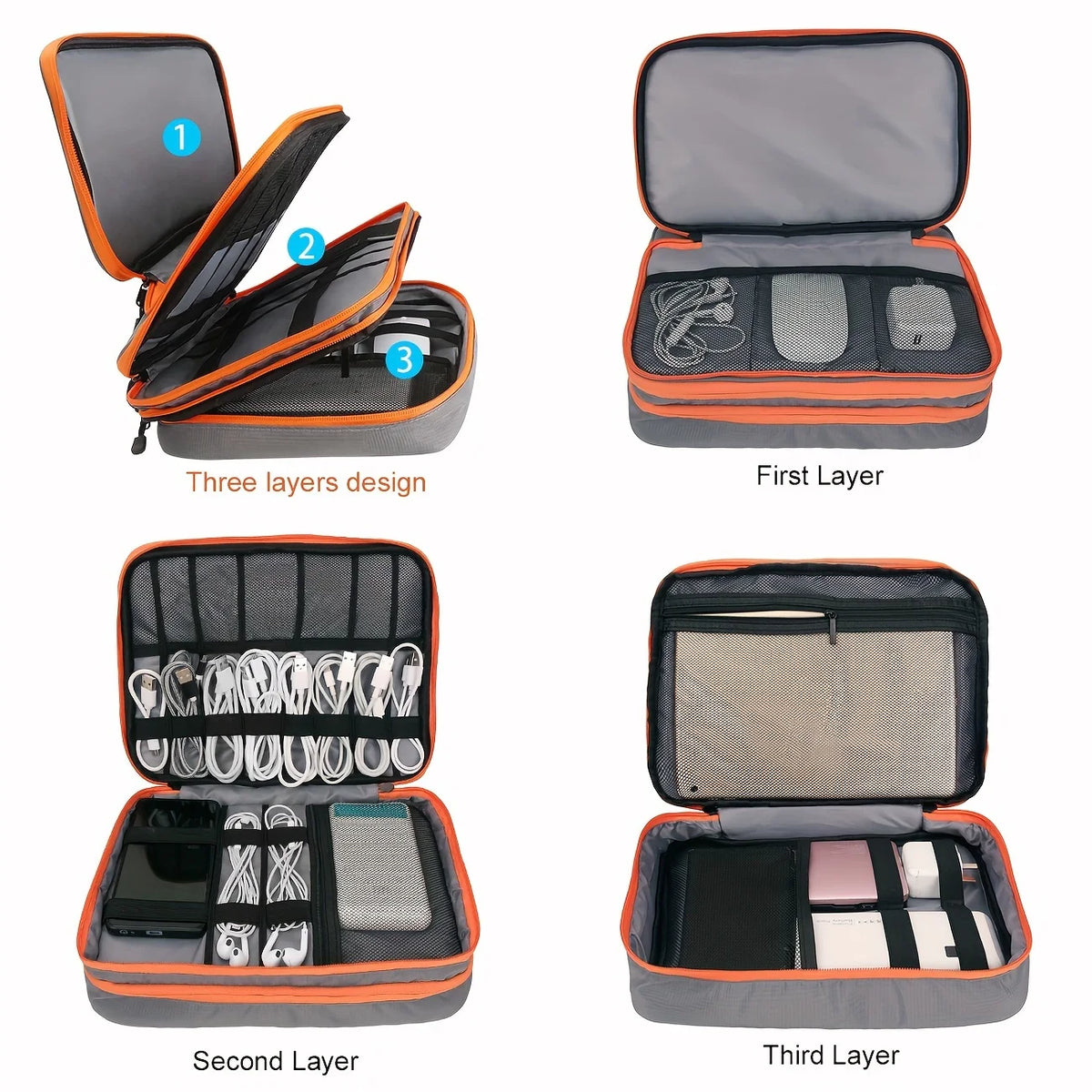 Multi-Layer Travel Cable & Electronics Organizer Bag