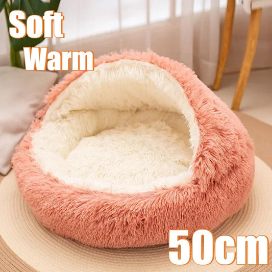 2 in 1 Soft Plush Pet Bed 50CM with Cover Round Cat Bed Pet Puppy Mattress Warm Cat Dog Sleeping Nest Cave for Small Dogs Mats - Urbizia