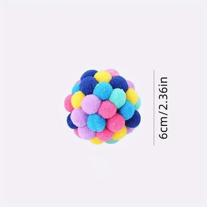 1/3PCS Cat Toys Cat Plush Ball Toy Pet Elastic Bell Ball Self Hi Ball Playing Cat Colorful Woolen Ball - Urbizia
