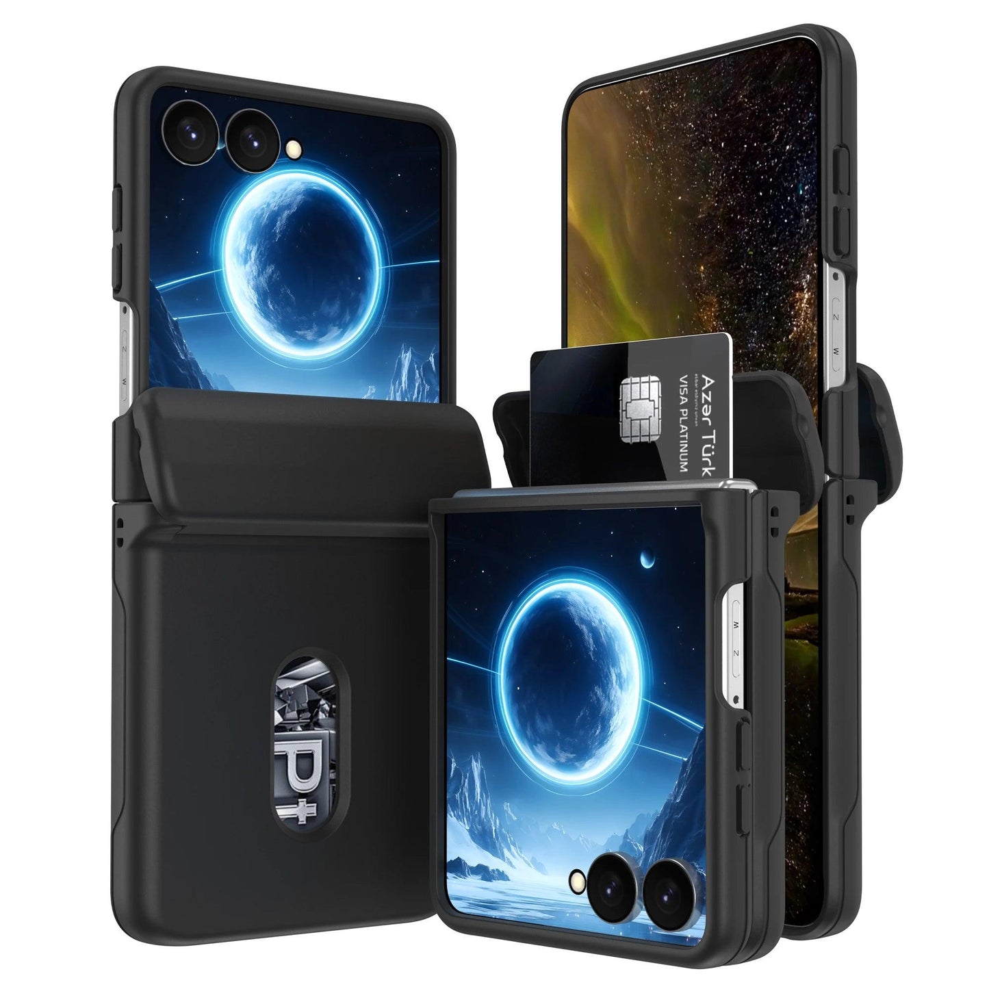 Phone Case for Samsung Galaxy Z Flip 8 7 6 5 4 3 Flip8 Flip7FE Card Slot Hinge Full-pack Anti-Drop Shockproof Protection Cover