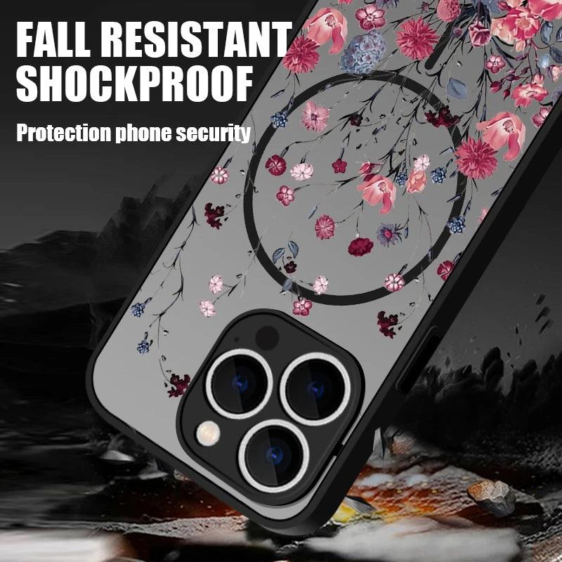 Translucent Matte Floral MagSafe Case for iPhone Series