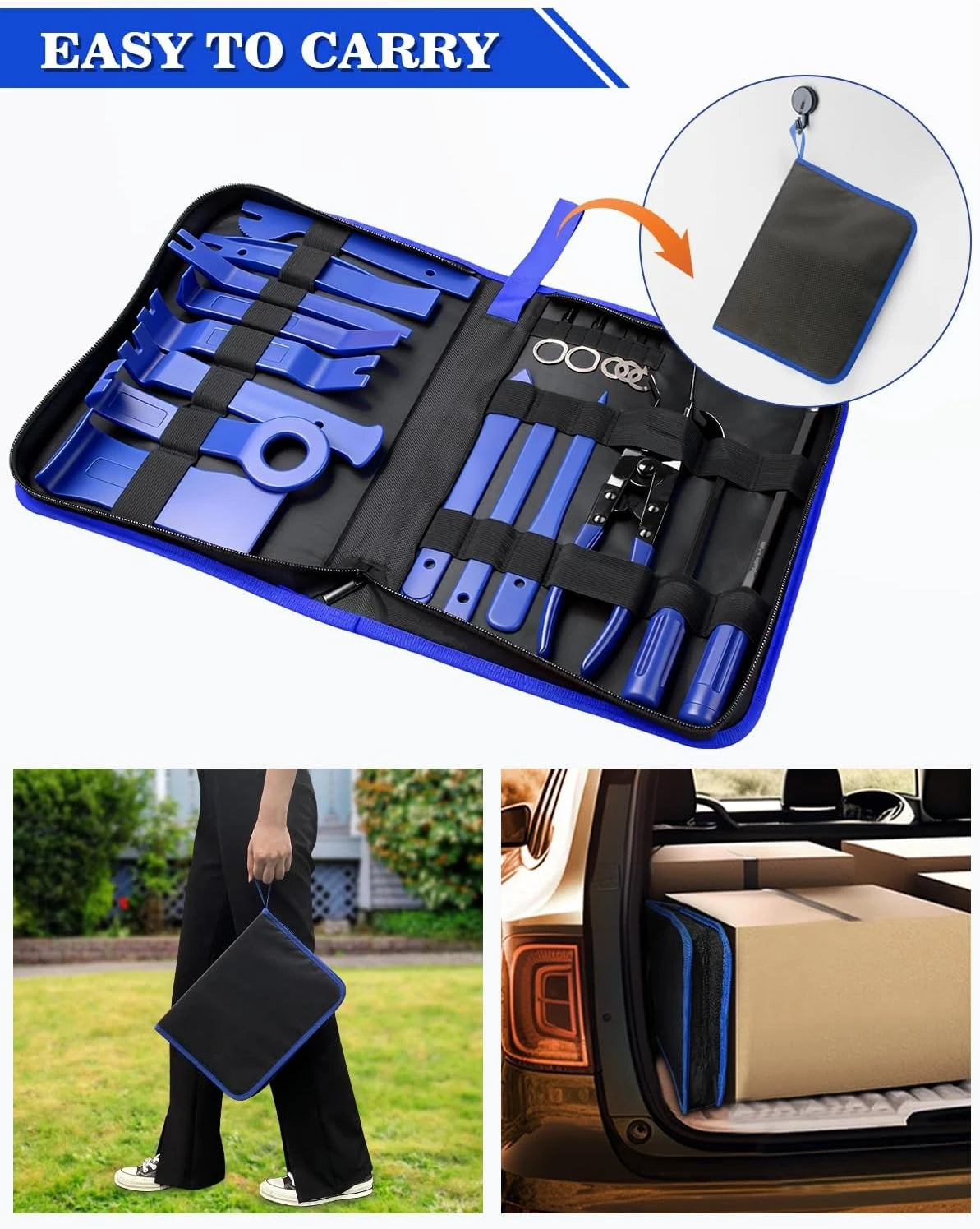 19Pcs Trim Removal Tool, Car Panel Dashboard Door Audio Trim Removal Tool Kit, Auto Clip Pliers Fastener Remover Set