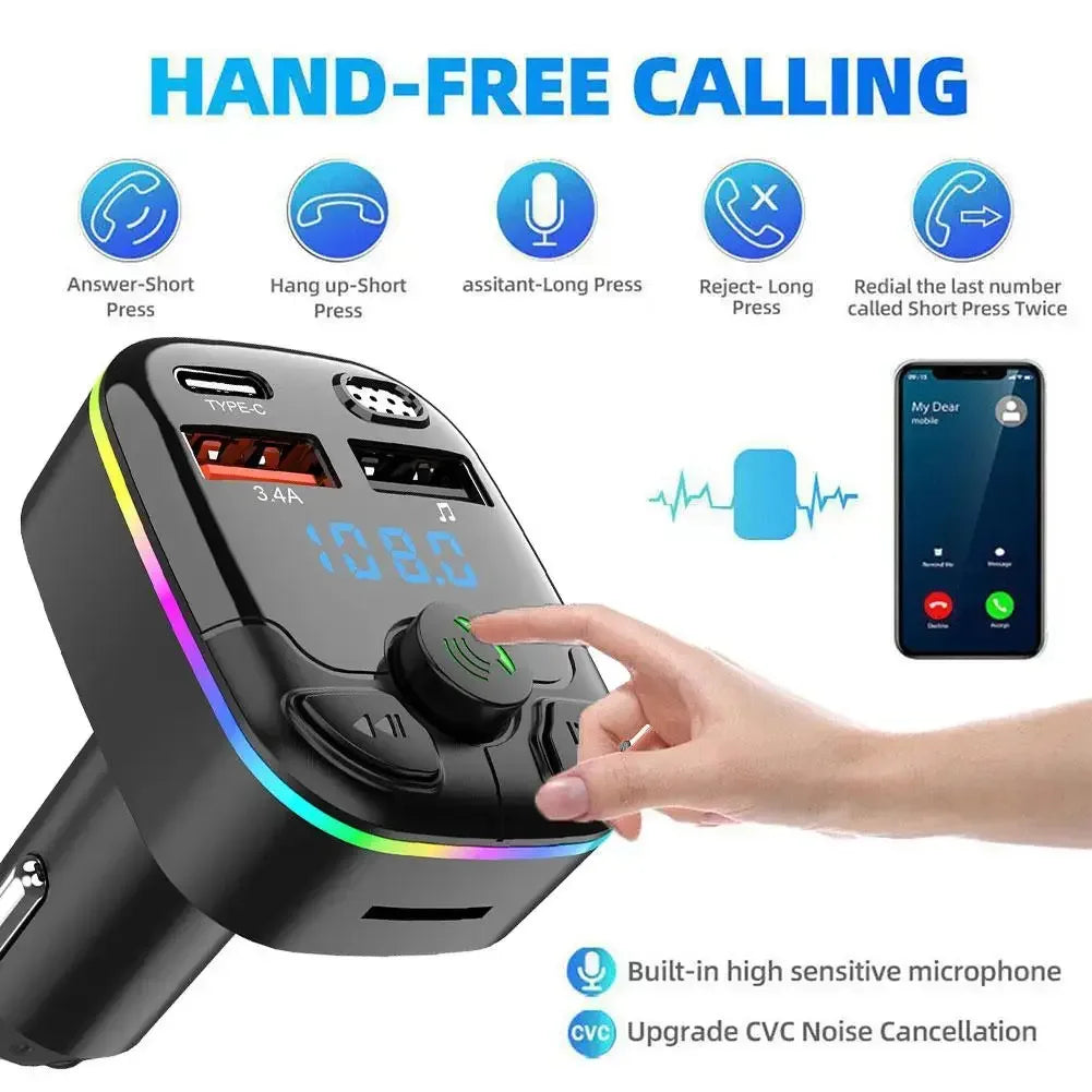 Bluetooth 5.0 Car FM Transmitter with Dual USB & Handsfree Charging - Urbizia