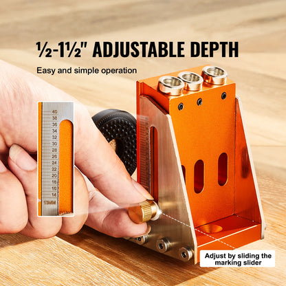 SucceBuy 30 Pcs Pocket Hole Jig Kit Adjustable & Easy to Use Pocket Hole Jig System with Step Drills Wrenches Drill Stop Rings