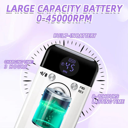 45000RPM Electric Nail Drill Machine With LCD Display Rechargeable Nail File Nails Accessories Gel Nail Polish Sander Low Noise