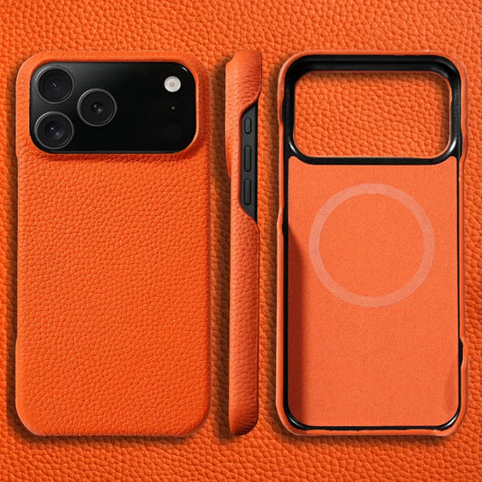 LANGSIDI MagSafe Lychee Leather Case for iPhone 15, 16 & 17