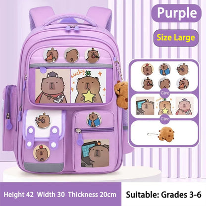Capybara School Bag Waterproof Backpack Large Capacity Alleviate Burden Protecting Spine Widen Straps Backpack for Students Gift