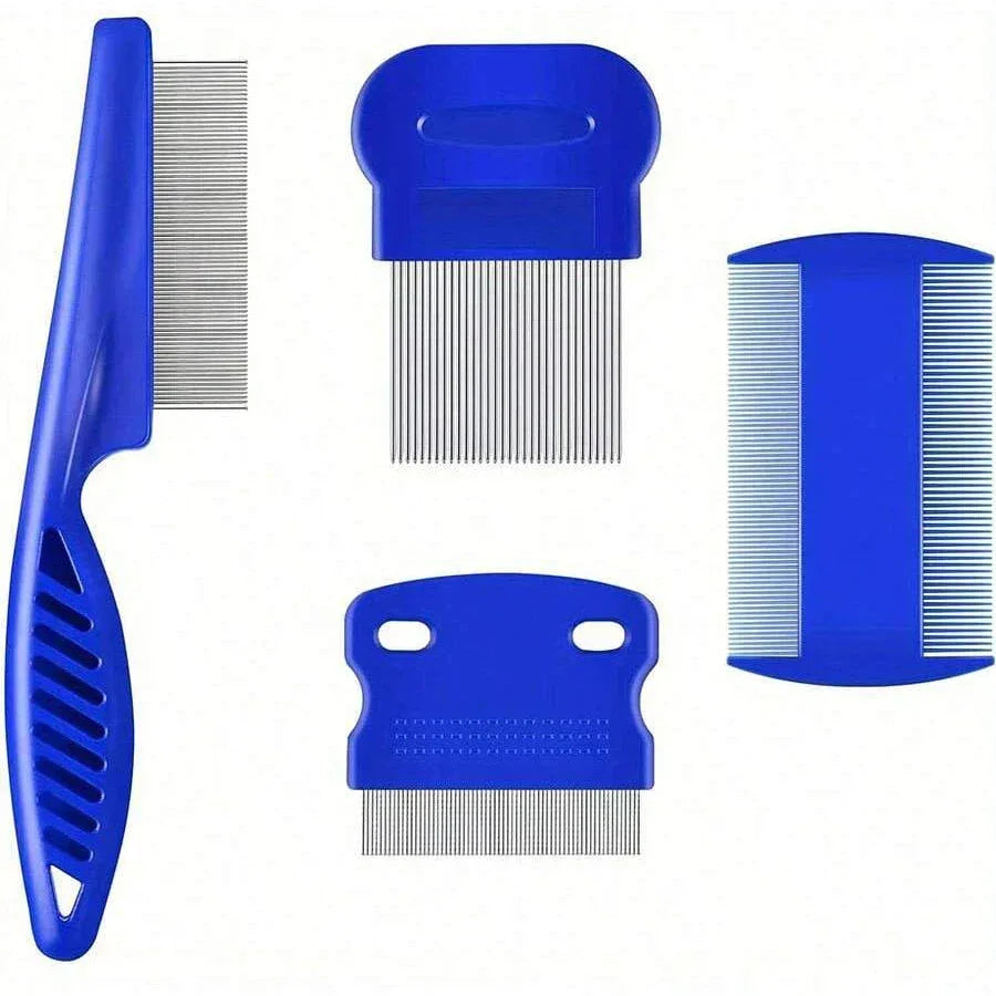 4 Pack Flea Lice Comb, Stainless Steel Dog Cat Grooming Combs with Rounded Teeth, Double Sided Professional Pet Tear Stain Remover - Urbizia