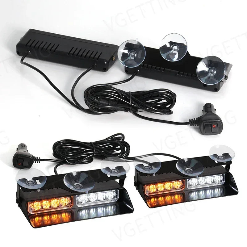 2-in-1 LED Car Strobe Lights For Emergency Flash Warning Lamp Windshield Bar 16 Beads Red Blue Amber White Auto Light Assembly - Urbizia