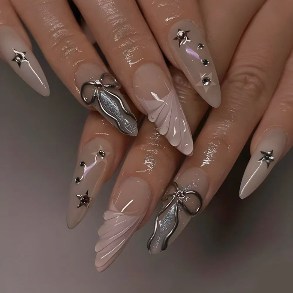 24pcs Halloween Press-On Nails – Gothic Punk 3D Spider Skull Design, Black Y2K Coffin French Fake Nails