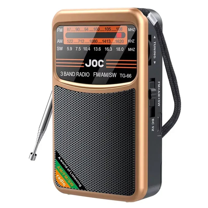Battery Operated Radio FM AM SW Radio Built-in Speaker Pointer Pocket Radio Type-C Rechargeable with HD Display Screen for Elder - Urbizia