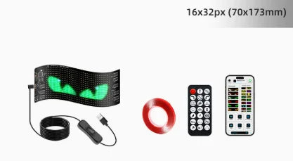 Truck Car Devil Eye LED Pixel Panel Light Remote Control Soft Foldable Lighting Scrolling For Board Windshield 12V 24V