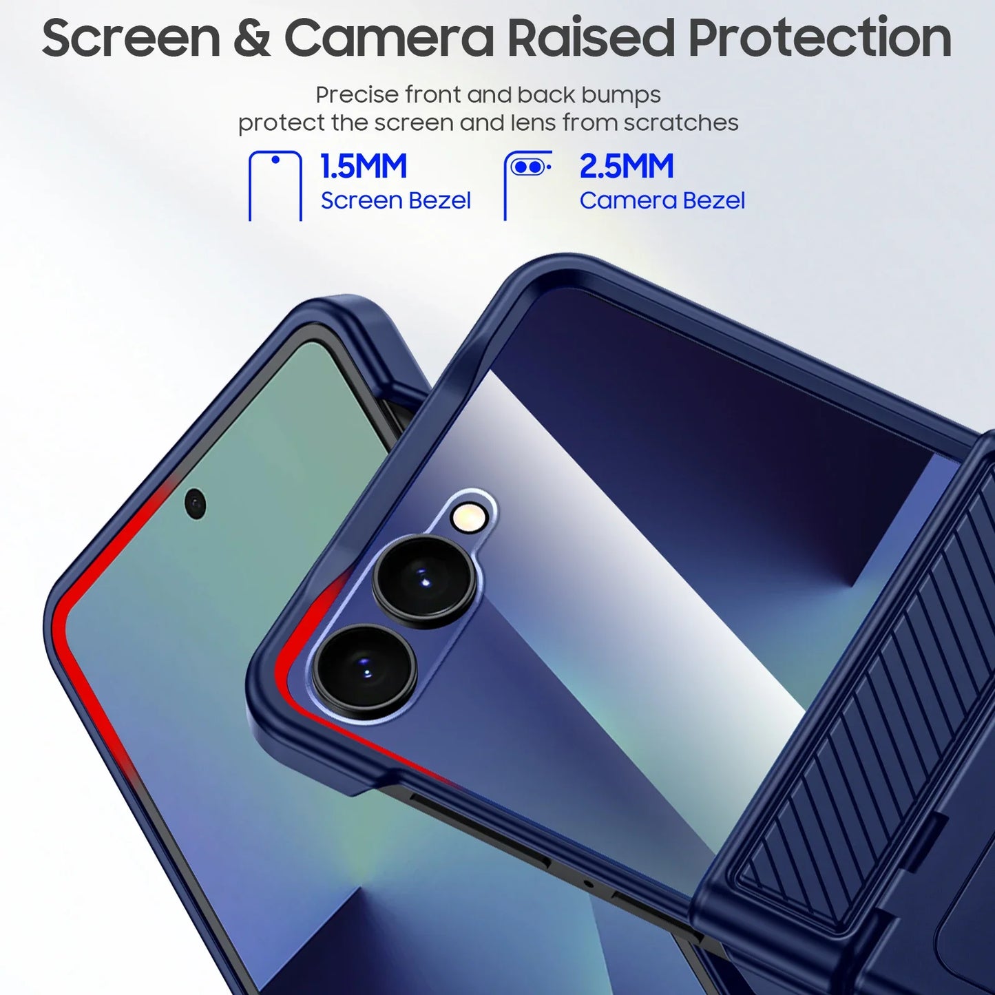 For Galaxy Z Flip 7 With Card Holder,RFID,HD Protector,Rugged Anti-Scratch Full Shockproof Phone Case For Halloween Gifts-Blue