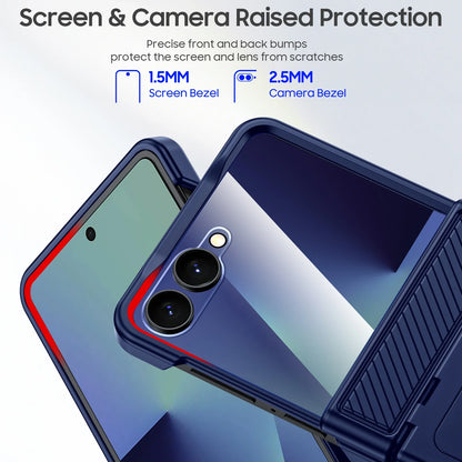 For Galaxy Z Flip 7 With Card Holder,RFID,HD Protector,Rugged Anti-Scratch Full Shockproof Phone Case For Halloween Gifts-Blue