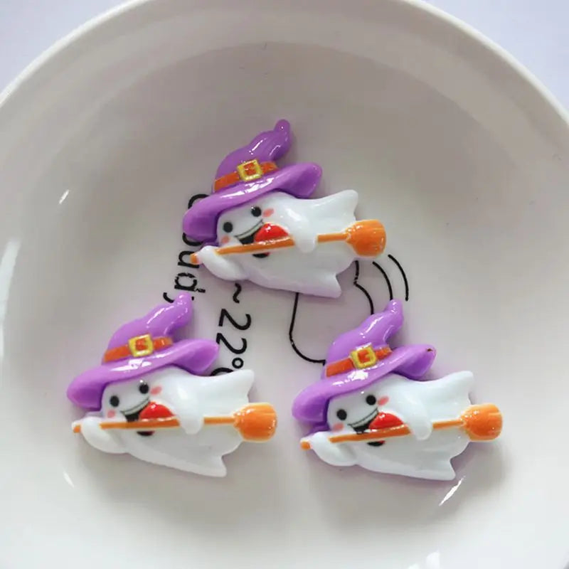 10Pcs Resin Halloween Ghosts, Skeletons & Pumpkins – Flat Back Embellishments