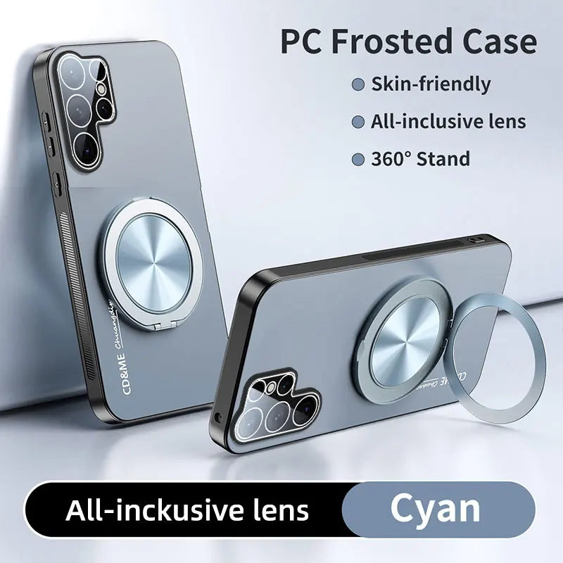 Luxury AG Matte Case For Samsung S25 S24 Ultra FE S25 Plus S24+ Magnetic PC Frosted 360 Bracket Stand Protective Cover