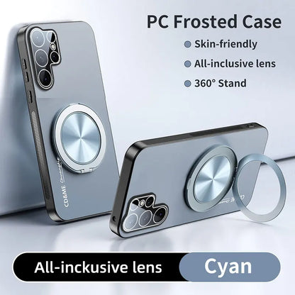 Luxury AG Matte Case For Samsung S25 S24 Ultra FE S25 Plus S24+ Magnetic PC Frosted 360 Bracket Stand Protective Cover