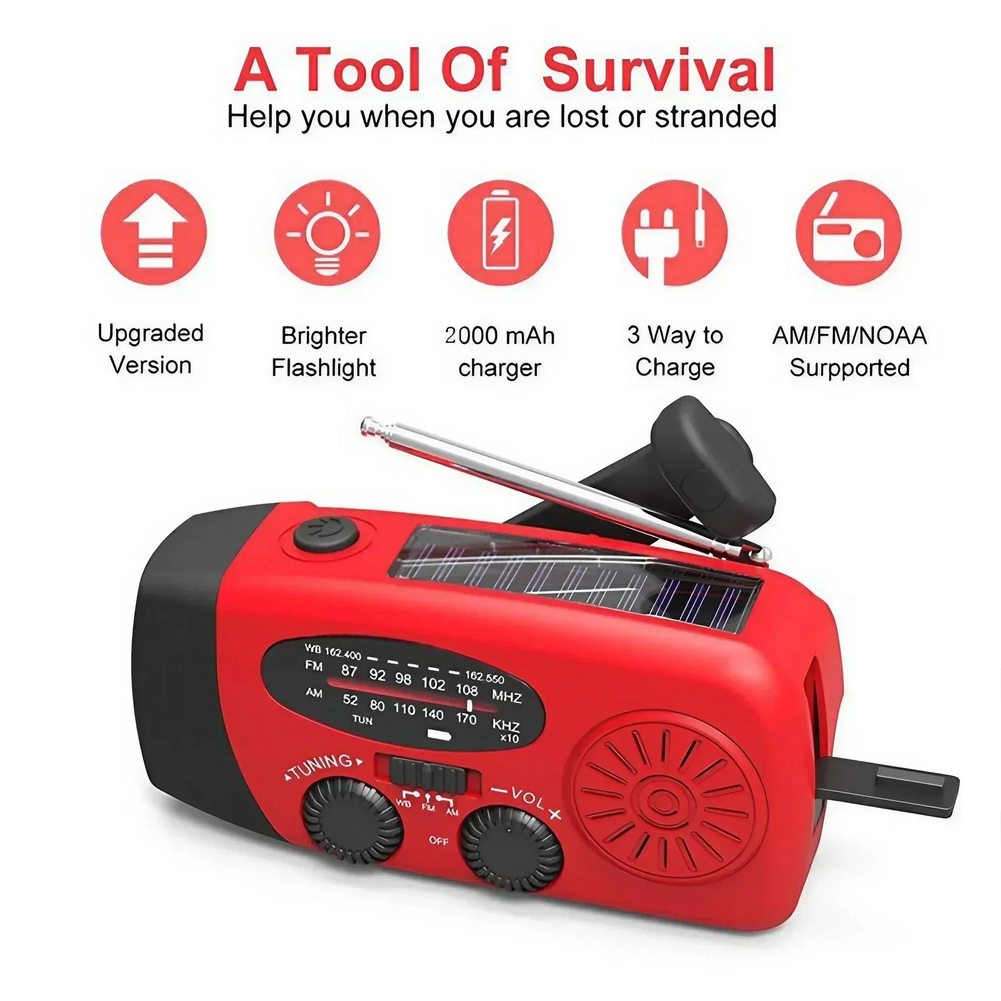 STONEGO Multifunctional FM Radio Outdoor Emergency Hand-crank Generator Solar Mobile Phone Charging Lighting Table Lamp - Urbizia