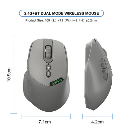 Noiseless T02 Dual Mode Wireless Mouse Bluetooth 5.0 & 2.4G, Silent Click, Large Battery Rechargeable, Battery Display