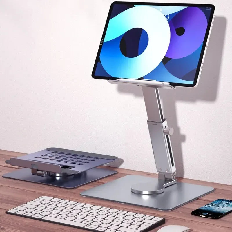 Aluminum Tablet Stand 360°Rotating Folding Adjustable Desk Holder Mount Riser for iPad Pro Air 4 Mini 12.9 4-14 Inch Xiaomi Tab - Urbizia